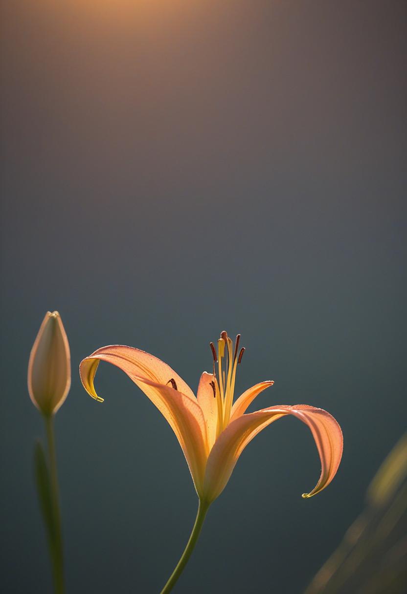 Minimalist lily in sunset glow, side view.