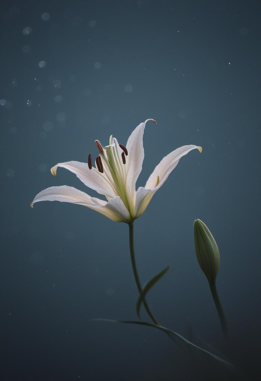 Moonlit lily field in minimalist scenic style.