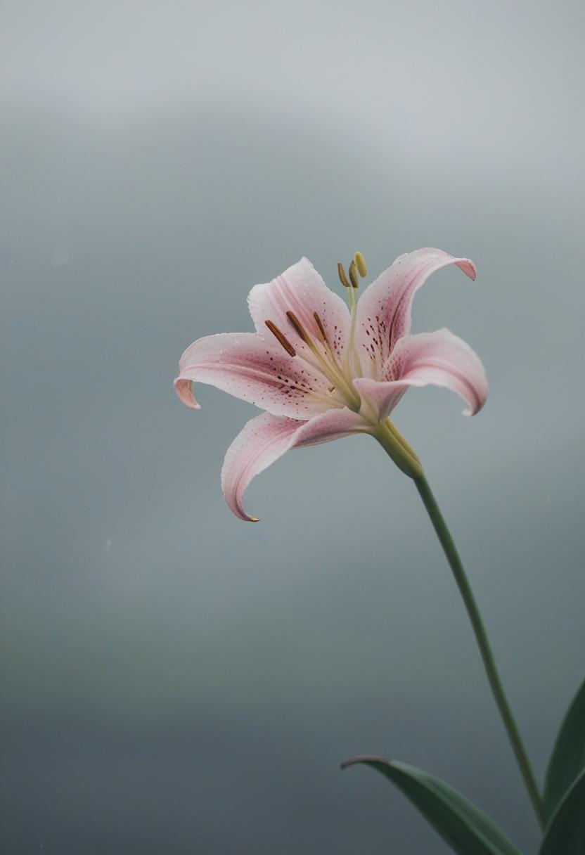 Cloudy lily fields in minimalist scenic overcast beauty.