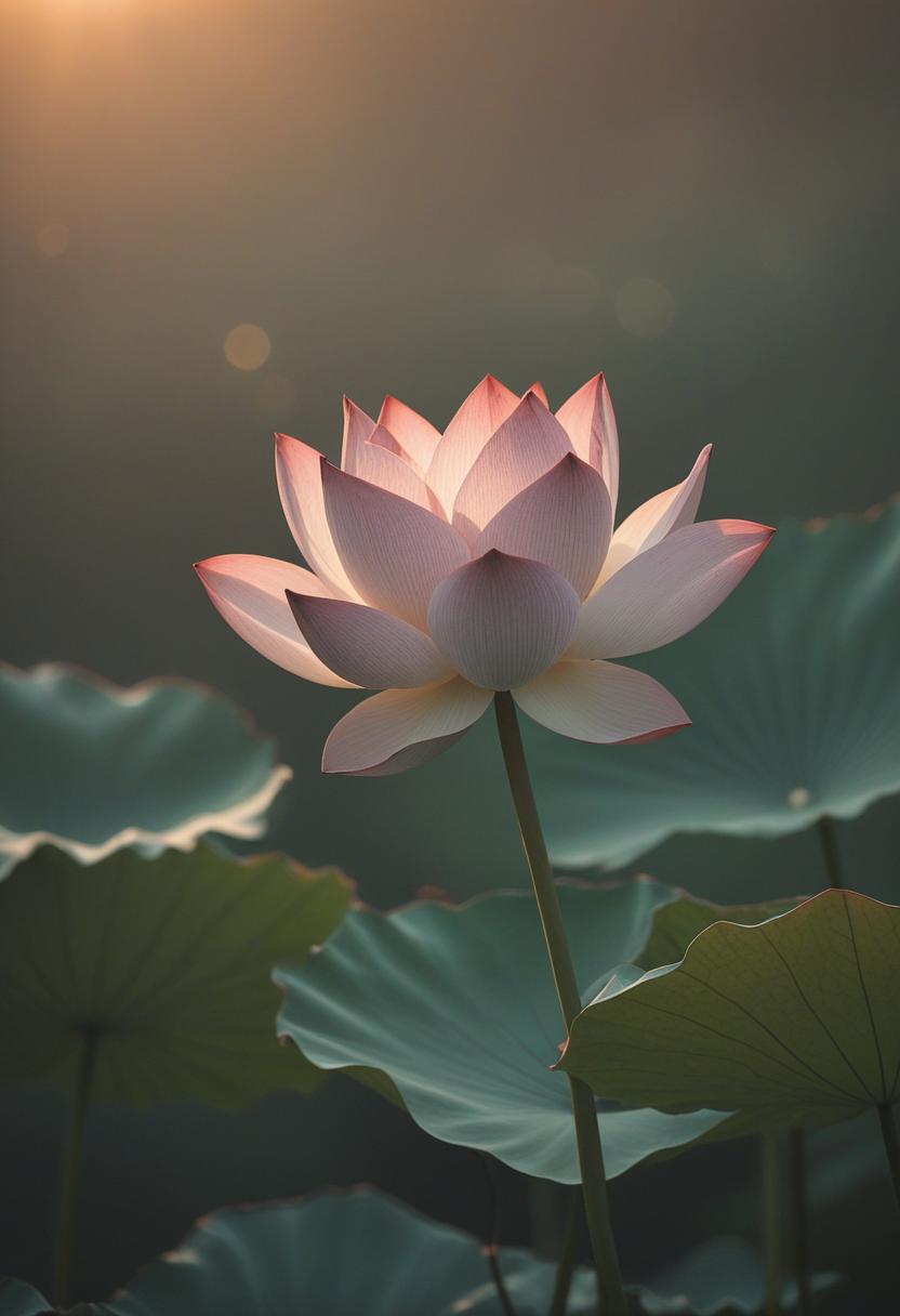 Lotus bloom under sunset in minimalist top-down view.