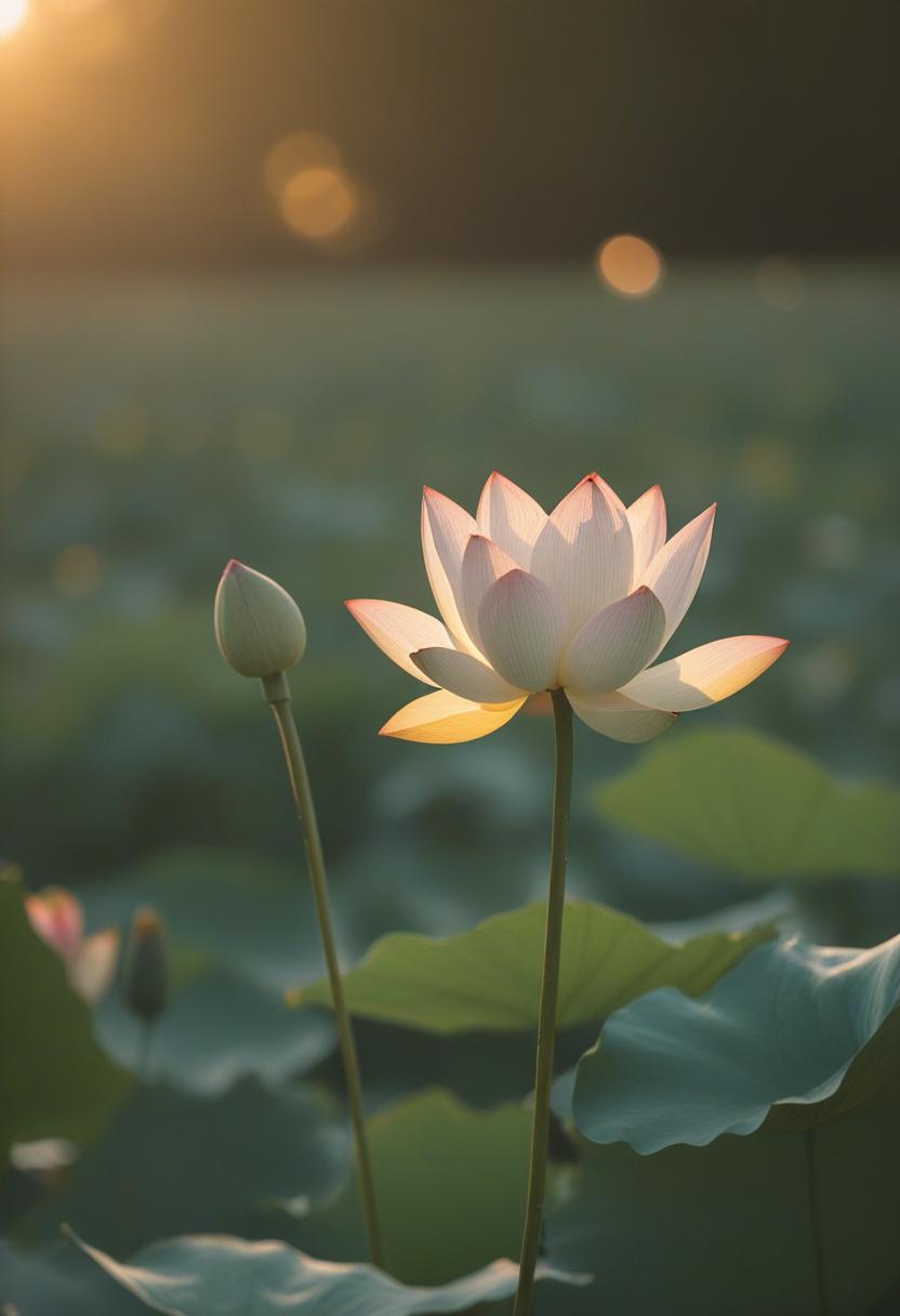 Golden hour lotus in minimalist midshot.
