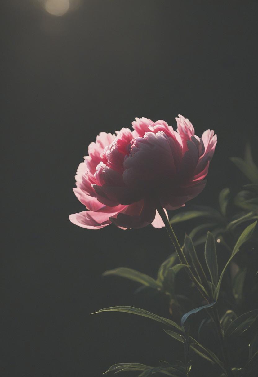 Minimalist peony silhouette under soft lighting.