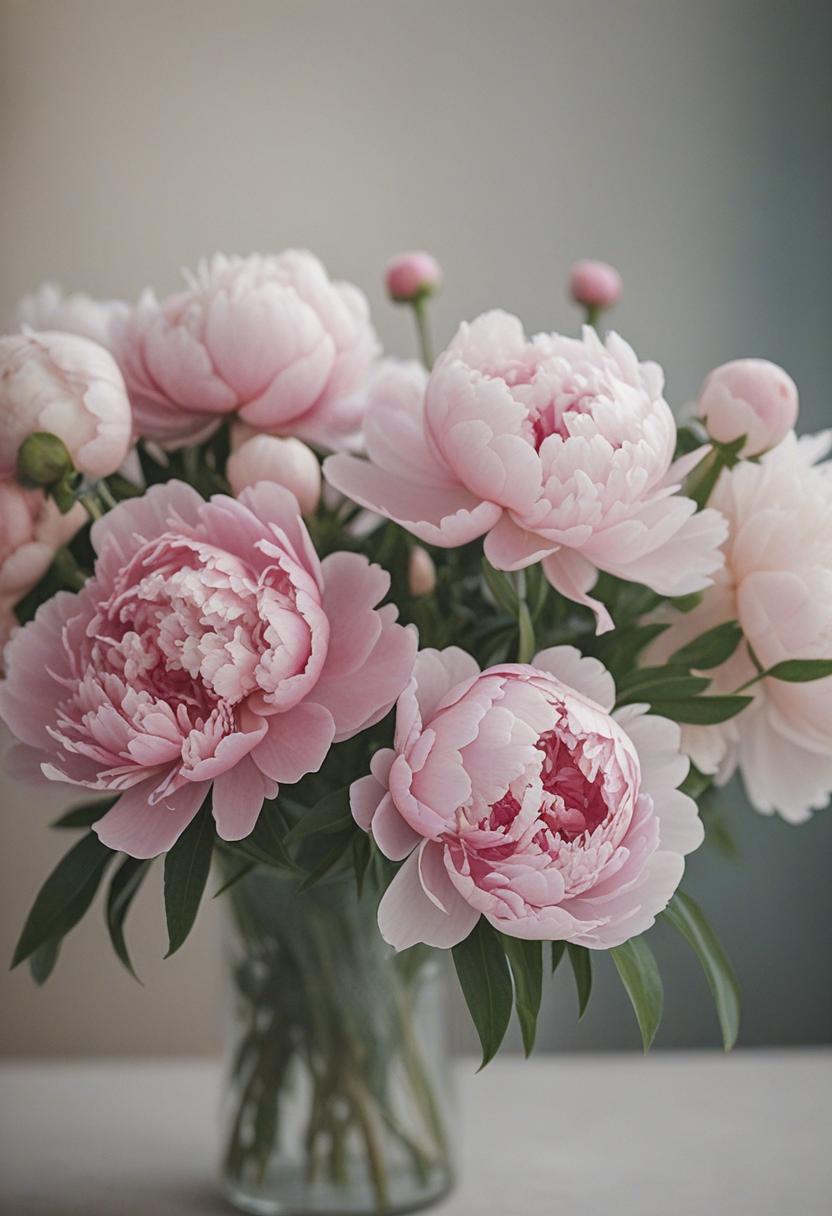 A vibrant peony bouquet in full bloom.
