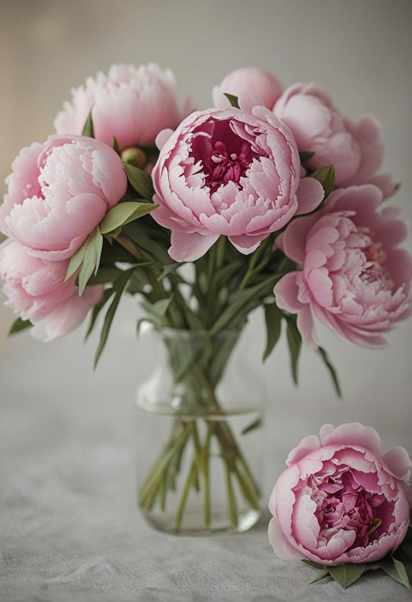 A vibrant peonies bouquet in springtime colors.