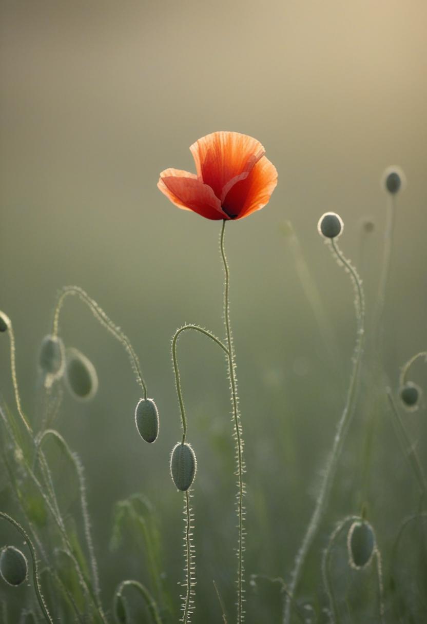 Soft light highlights minimalist poppy close-up.