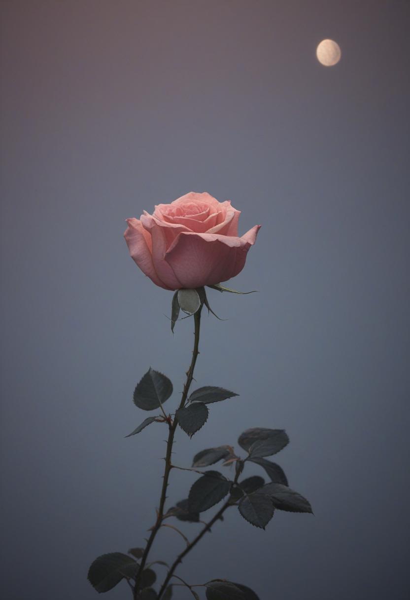 Moonlit rose in minimalist studio.