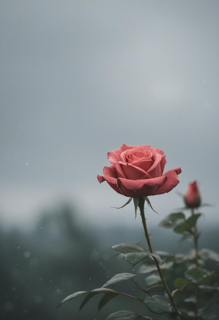 Minimalist rose aesthetic with cloudy overcast sky and elegant font.