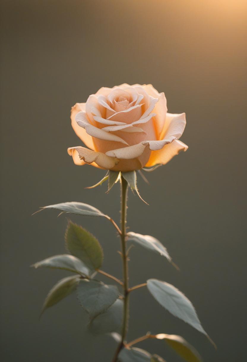 Golden hour rose in minimalist studio.