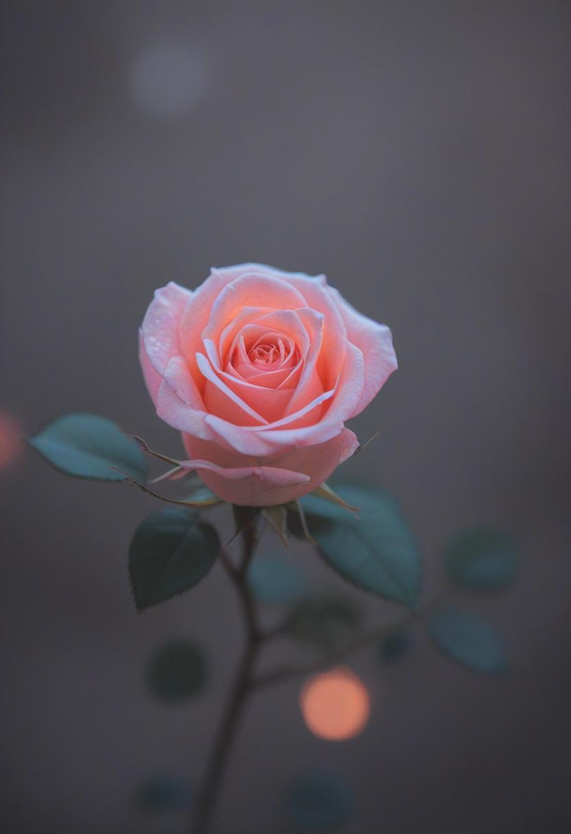 Neon rose glow in minimalist top-down style.