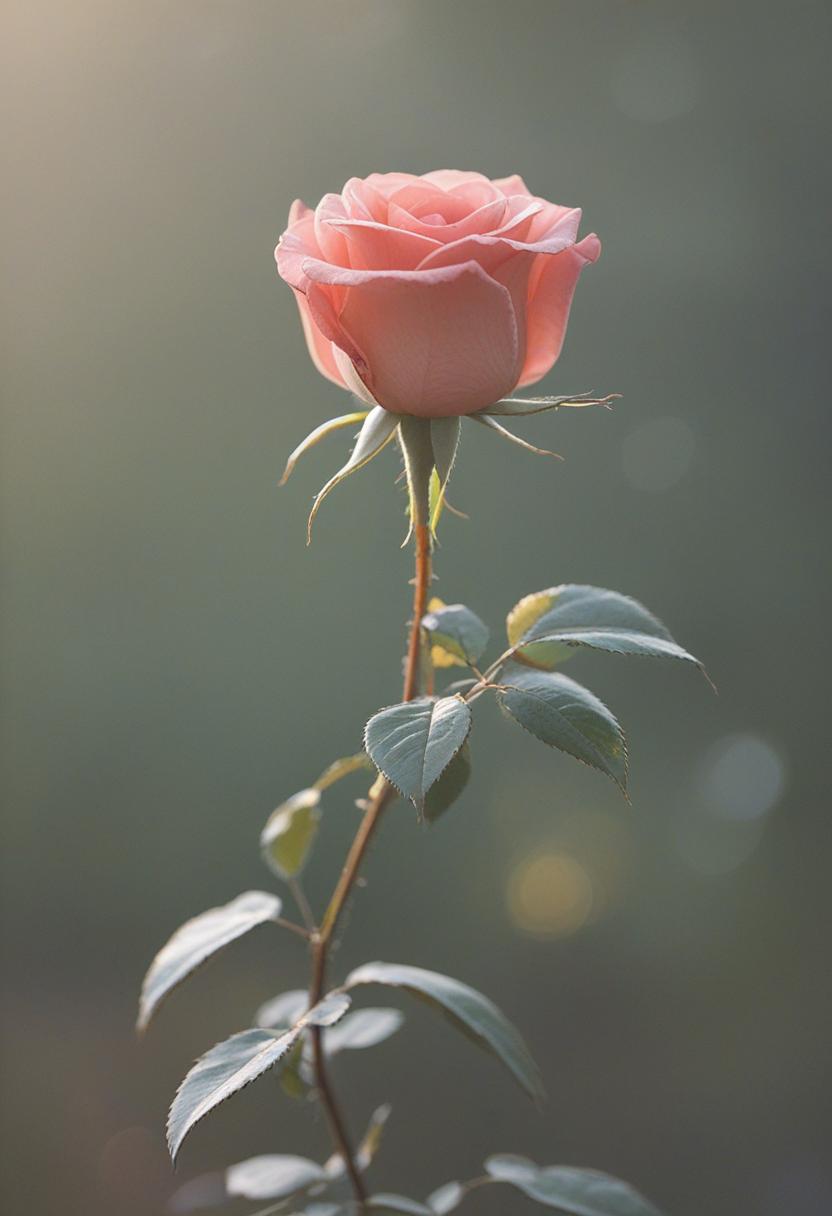 Soft morning light on a minimalist rose aesthetic text.
