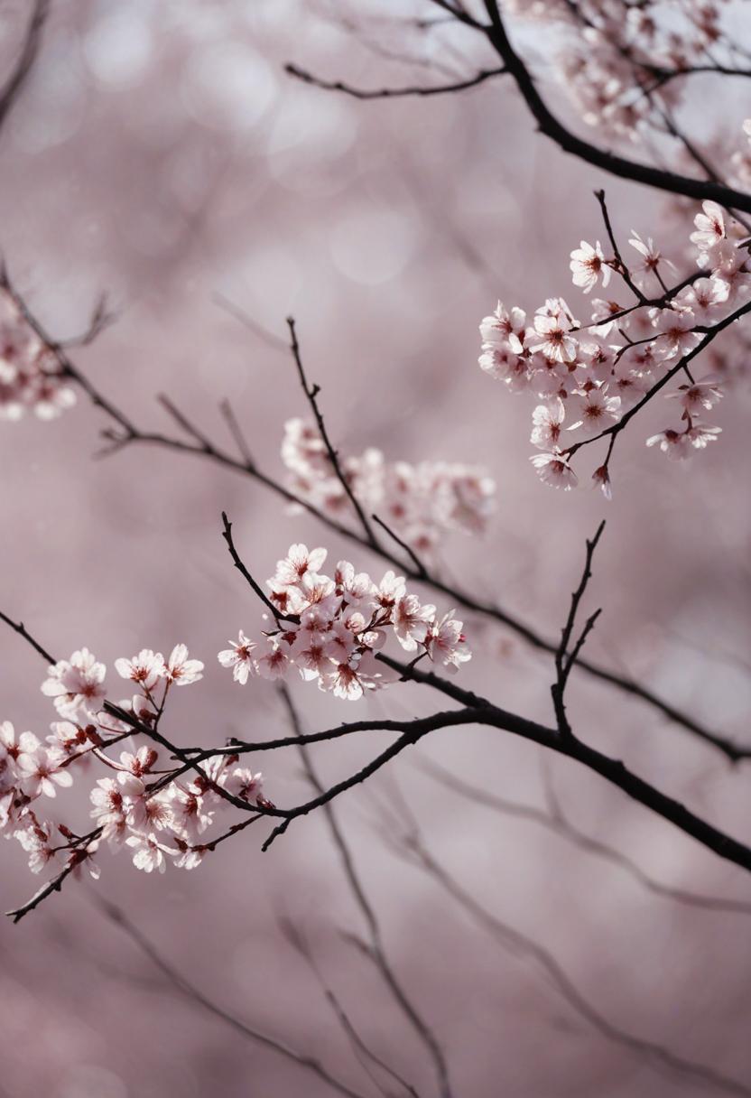 Sakura silhouette with minimalist font and soft lighting.