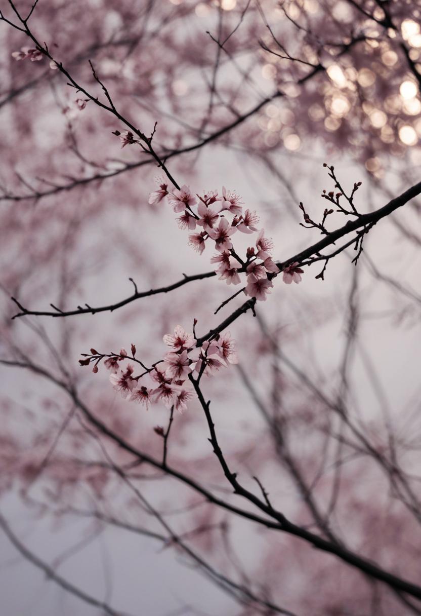 Minimalist sakura silhouette with soft lighting and elegant font.