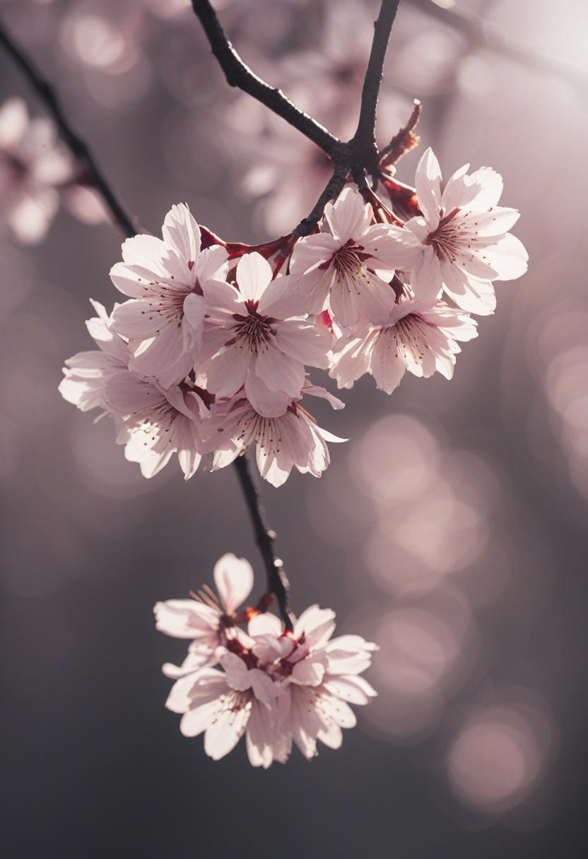 Dramatic sakura shot under soft backlighting.