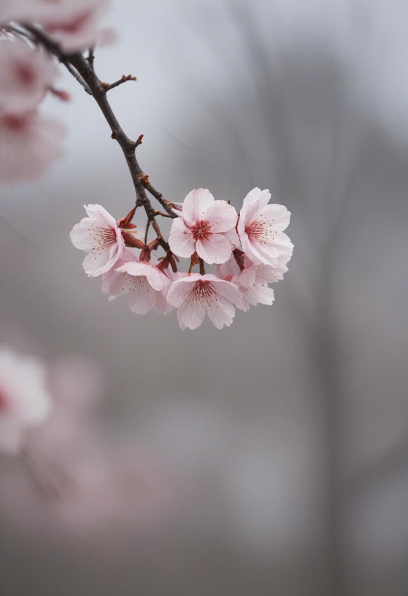 Soft clouds over minimalist studio with sakura aesthetic.