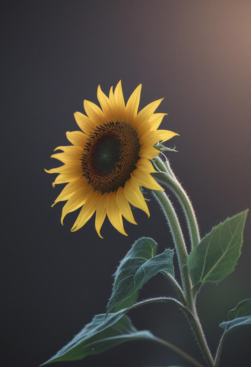 Neon sunflower in minimalist side view.