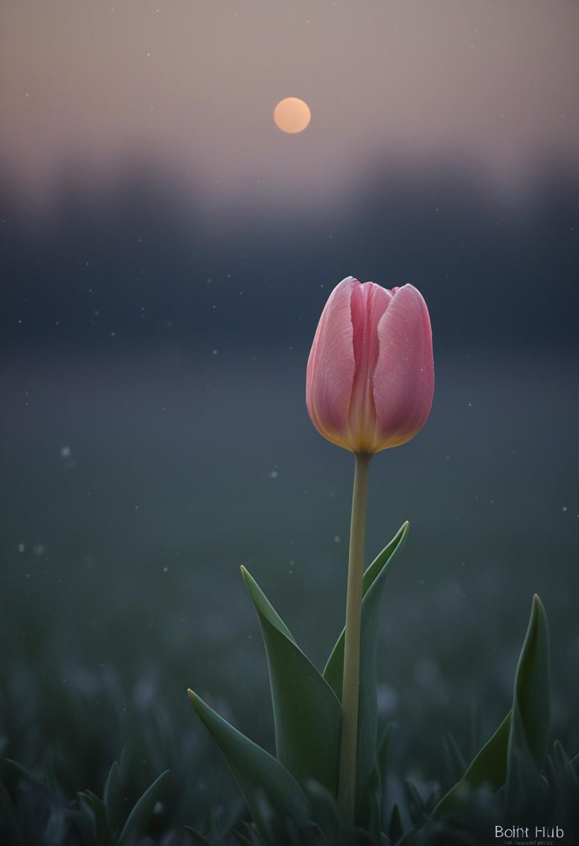 Moonlit tulips in minimalist scenic view.