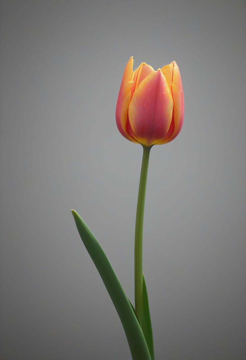 Neon tulip in minimalist side view.