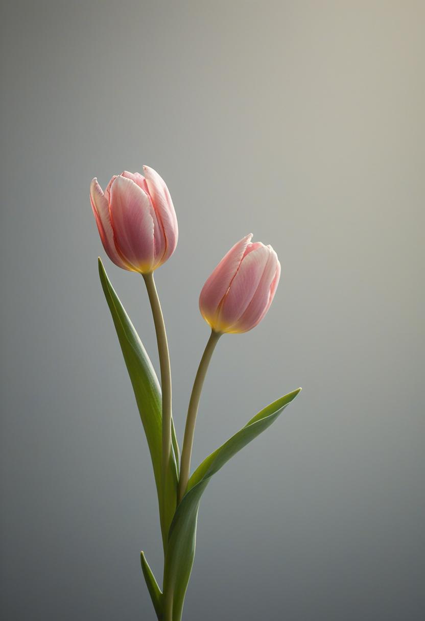 Soft light highlights a minimalist tulip in a studio setting.